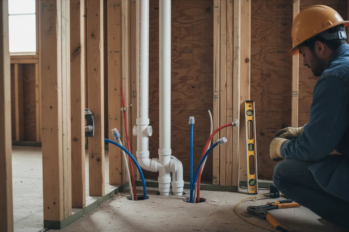 Drain and supply rough-in during Leak Detection in Lagro